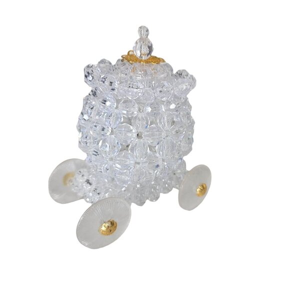Handcrafted Crystal Beaded Cinderella Carriage box With lid and Gold Accents - Picture 1 of 6